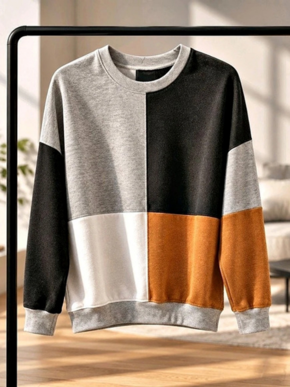 Color Block Crewneck Sweatshirt in Black & Gray Like New